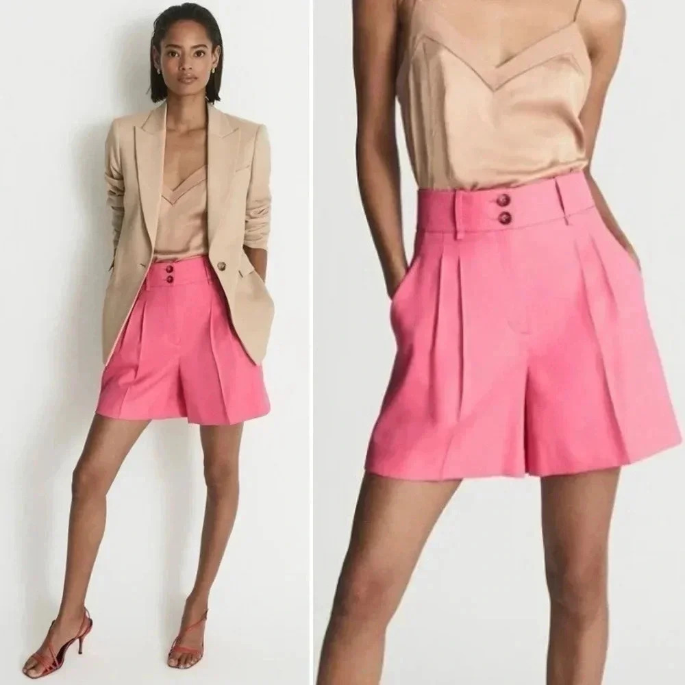 REISS Pembury High Waisted Tailored Short in Pink Size 10